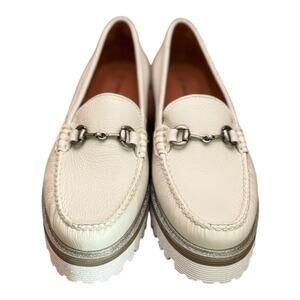 Johnston & Murphy Women's White Leather Platform Loafers Horsebit Detail